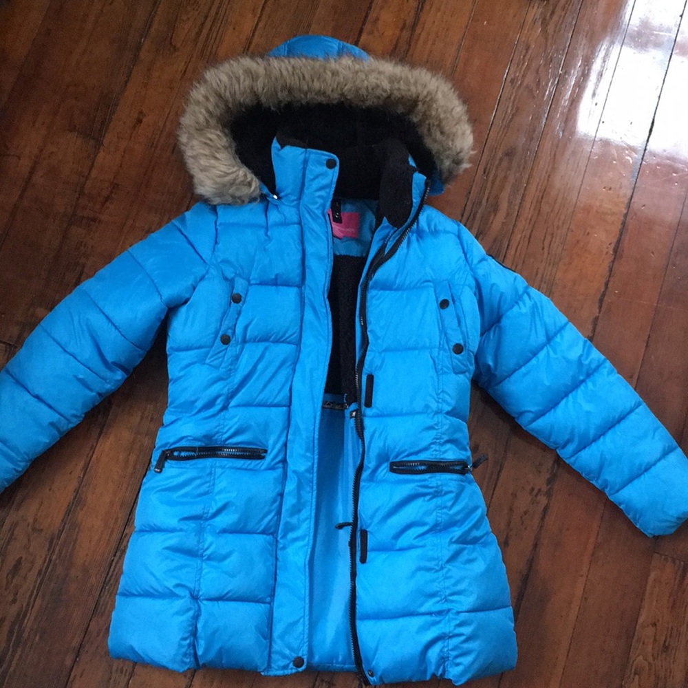 Weatherproof blue long down puffer jacket